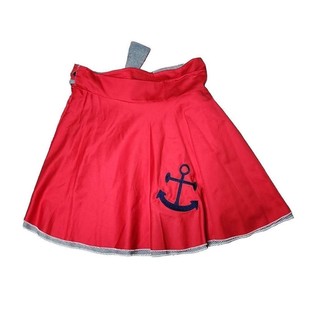 Vintage sailor Jerry pin up true wrap layered anchor skirt red blue picnic check
